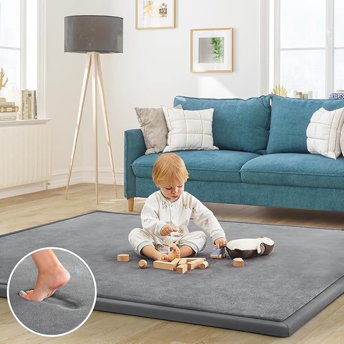 Baby Play Mat for Floor Tummy Time Mat Nursery Rug Muscle Mat Area Rug Playroom Rug Tatami Mat 6'7"x6'7" Memory Foam 1.3" Thick Crawling Mat for Babies,Toddlers, Infants, Kids,Floor Mat(Grey)-CubbioJoy
