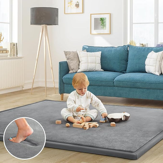 Baby Play Mat for Floor Tummy Time Mat Nursery Rug Muscle Mat Area Rug Playroom Rug Tatami Mat 6'7"x5'11" Memory Foam 1.3" Thick Crawling Mat for Babies,Toddlers, Infants, Kids,Floor Mat(Grey)-CubbioJoy
