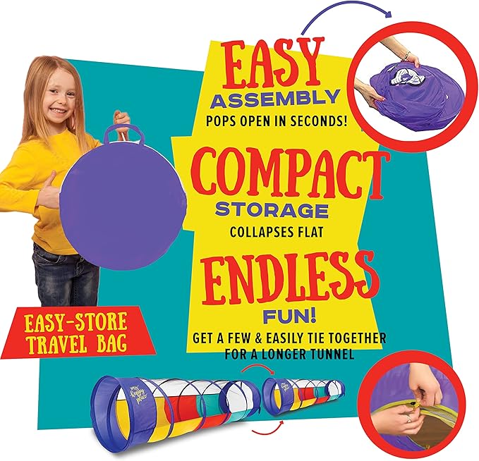 Kiddey Play Tunnel for Kids - Pop Up Tunnel Toys for Toddlers, Kids Multicolored Tunnel for Indoor/Outdoor Fun, Crawl & Play, Obstacle Course Great Gifts for Toddlers - Balls Not Included (2 Pk)-CubbioJoy