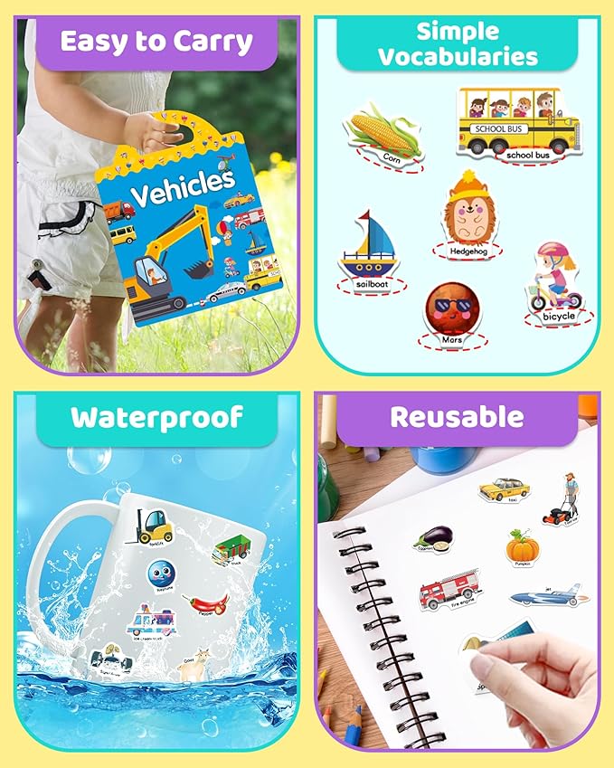 Benresive Reusable Sticker Books for Kids 2-4, Sticker Books for Toddlers 1-3 2-4, Toddler Travel Toys Activities Crafts Gifts - Farm, Space and Vehicle-CubbioJoy