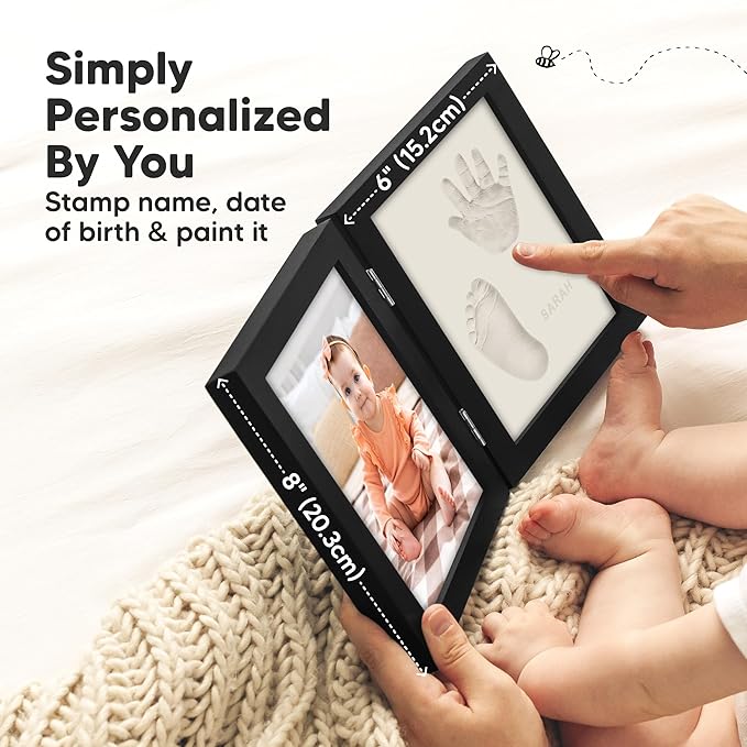 Baby Hand and Footprint Kit, Quick Dry Clay - Newborn Keepsake Feet and Handprint Kit, Nursery Picture Frame, Pet Dog Paw Prints,Personalized New Mom Gifts for Baby Showers & Registry(Onyx Black)-CubbioJoy