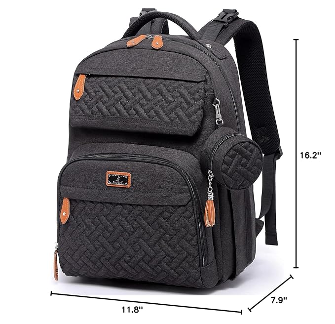 BabbleRoo Diaper Bag Backpack, Travel Backpack with Changing Pad, Pacifier Case & Stroller Straps, Multifunction, Waterproof, Unisex – Black-CubbioJoy