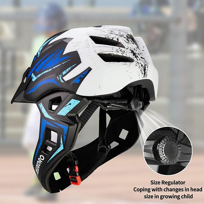 Kids Bike Helmet with Chin Guard, Adjustable Detachable Children’s Full Face Helmet for Girls and Boys, Cycling Helmets Skateboard, Scooter-CubbioJoy