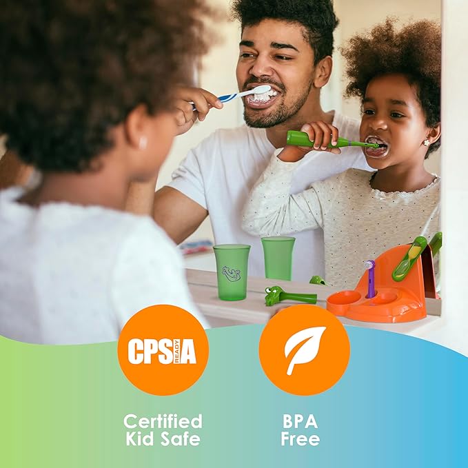 Brusheez Kids’ Electric Toothbrush Set - Safe & Effective for Ages 3+ - Parent Tested & Approved with Gentle Bristles, 2 Brush Heads, Rinse Cup, 2-Minute Timer, & Storage Base (Buddy The Bear)-CubbioJoy