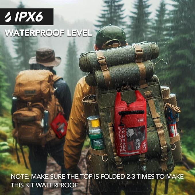 250 PCS Waterproof First Aid Kit, Roll Top Reflective Boat Dry Bag Bug Out Bags, Emergency Medical Kit Ideal for Boating, Camping, Fishing, Kayaking, Floating, Red-CubbioJoy