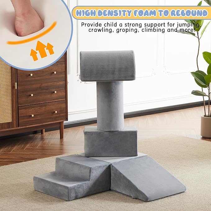 jela Foam Blocks 6Pcs Soft Play Equipment Soft Velvet, Toddler Climbing Toys Indoor Soft Play Climbing for Toddlers, Lightweight Climbing Blocks for Babies, Kids, Climb and Crawl Foam Playset-CubbioJoy