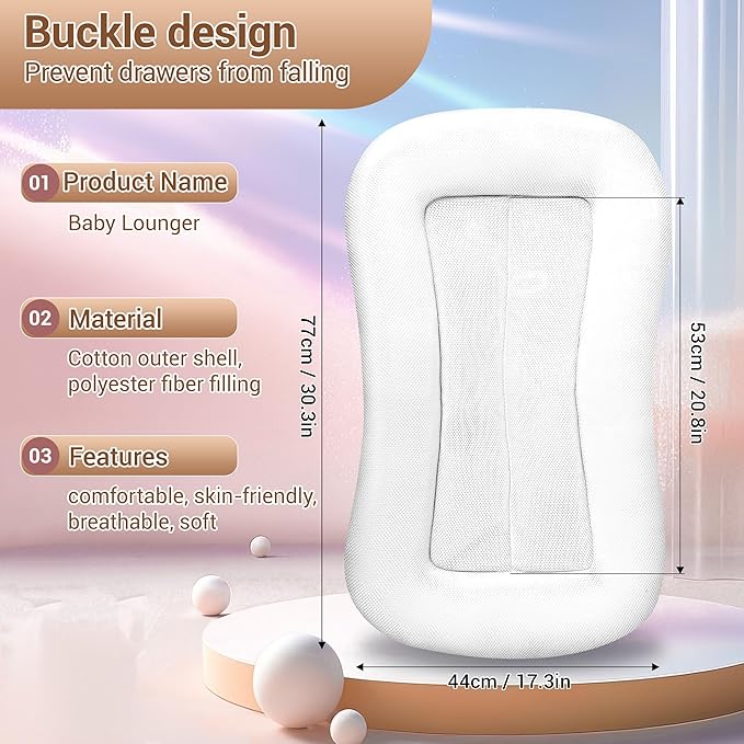 Baby Lounger, Baby Lounger for Newborn 0-12 Months, Portable Infant Lounger Soft Cotton Breathable for Home & Travel (Pink)-CubbioJoy