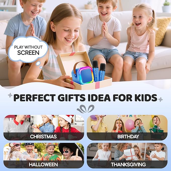 IROO Mini Karaoke Machine for Kids, 2025 TOP Toys Birthday Gifts Ideas for Girls Ages 4, 5, 6, 7, 8, 9, 10, 12+ Years Old, Portable Bluetooth Speaker with 2 Wireless Mics for Party Toddlers-CubbioJoy
