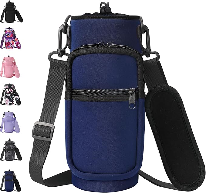 32 40 oz Water Bottle Carrier with Strap, Neoprene Water Bottle Sleeve Bag with 2 Pockets Insulated Flask Sling Holder for Walking Hiking Gym-CubbioJoy