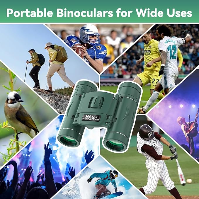 300x25 Binoculars for Adults and Kids, High Powered Mini Pocket Binoculars with Phone Adapter, Waterproof Compact Telescope for Bird Watching, Hunting, Concert, Theater, Opera, Traveling, Sightseeing-CubbioJoy