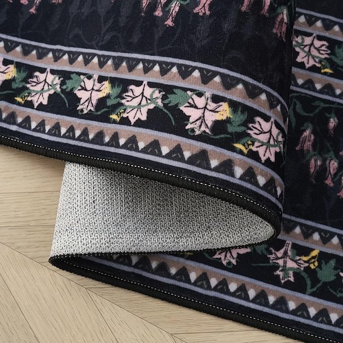 2x3 Rug Abstract Vintage Indoor Door Mat Machine Washable Small Area Rug Non-Slip Low Pile Throw Rugs for Entryway Kitchen Front Door Indoor Entrance Entry Kids Room, Black-CubbioJoy