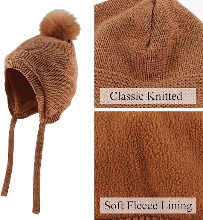 Basic Winter Baby Beanie Gloves Boys Girls Knitted Hat Pompom Kids Earflap Hats Warm Infant Toddler Beanie Mittens Set-CubbioJoy