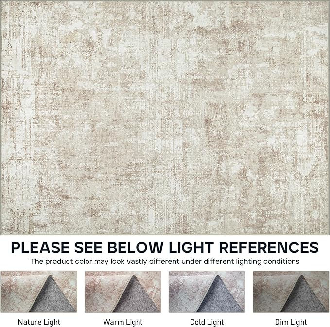 6x9 Area Rugs for Living Room Rug Washable: Modern Rug for Dining Room Bedroom Carpet Non Slip Low Pile 6 by 9 Indoor Abstract Nursery Home Office Beige-CubbioJoy