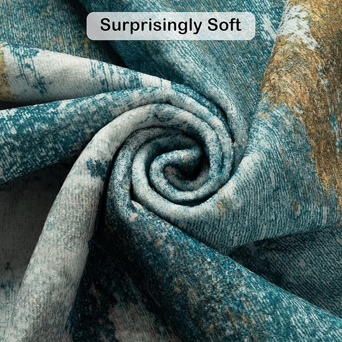 Kelarea 6x9 Area Rugs for Living Room, Washable Abstract Non-Slip Large Rug Stain Resistant Blue Carpet, Low Pile Soft Indoor Rug for Bedroom, Dining Room, Nursery, Kitchen, Home Office-CubbioJoy