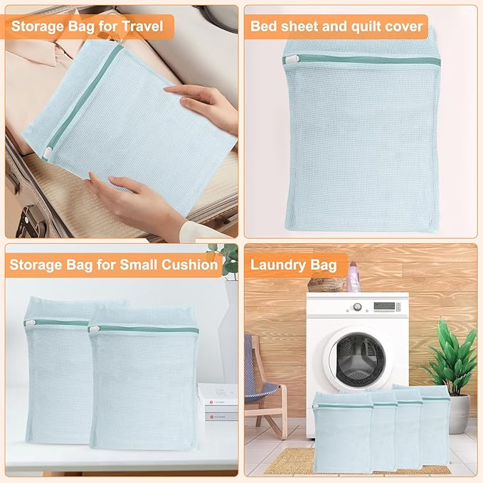 4-Piece Blue Medium Durable Organic Cotton Mesh Laundry Bags with Sturdy Zippers and Breathable Mesh are Delicate Laundry Bags for Underwear, Clothes, Pants and Socks-CubbioJoy