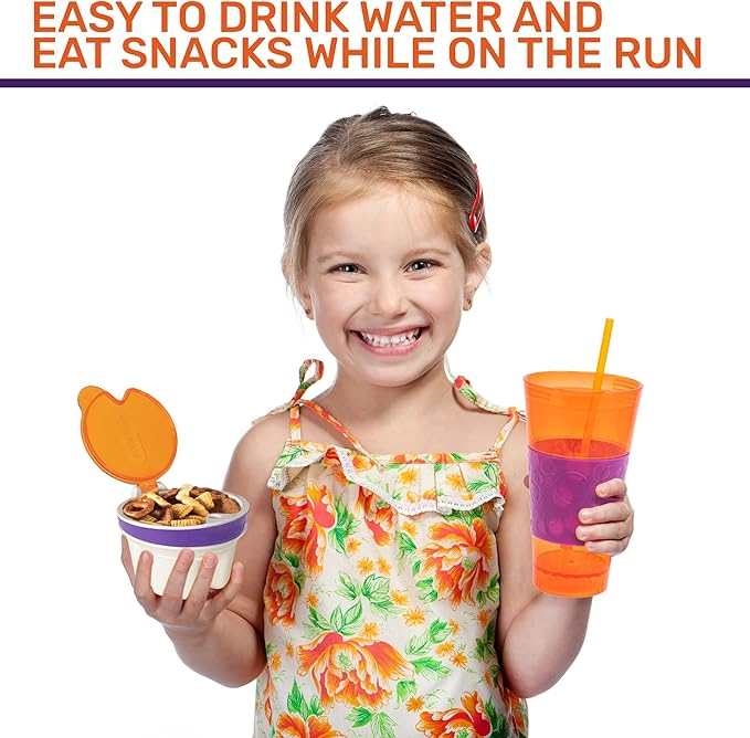 2 in 1 Snack Drink Cup Kids Spill Proof Tumbler Plastic Straw Lid Locks 16 Oz-CubbioJoy