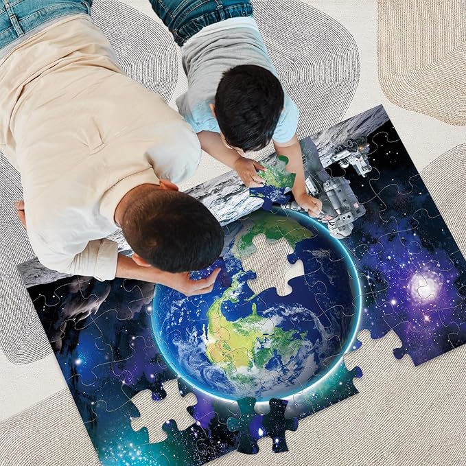 Jumbo Floor Puzzle for Kids Ages 4-8,Space Earth Jigsaw Puzzles,48 Piece Astronaut Large Puzzles for Toddler Ages 3-5,Preschool Learning Planets Earth Toys Christmas Birthday Gift for Boys Girls-CubbioJoy