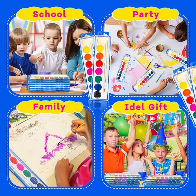 36 Pack Watercolor Paint Set for Kids - 8 Washable,Bright Colors with Paintbrush Watercolor Paint Bulk for Kids Party Favors,Classrooms Supplies,Art Lessons-CubbioJoy