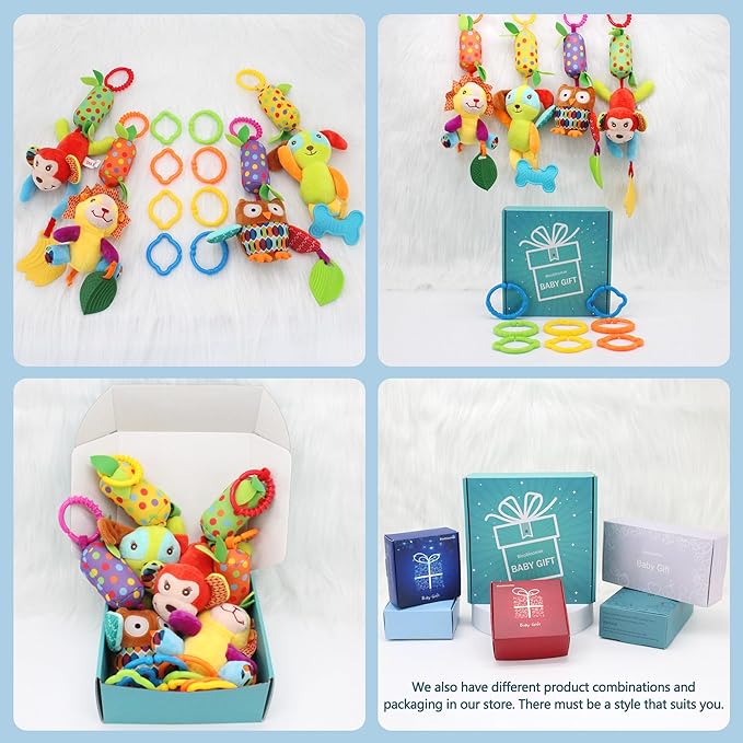Bloobloomax Baby Soft Hanging Rattle, Car Seat Stroller Toys with Plush Animal C-Clip Ring for Infant Babies Boys and Girls 3 6 9 to 12 Months (12PCS-A)-CubbioJoy