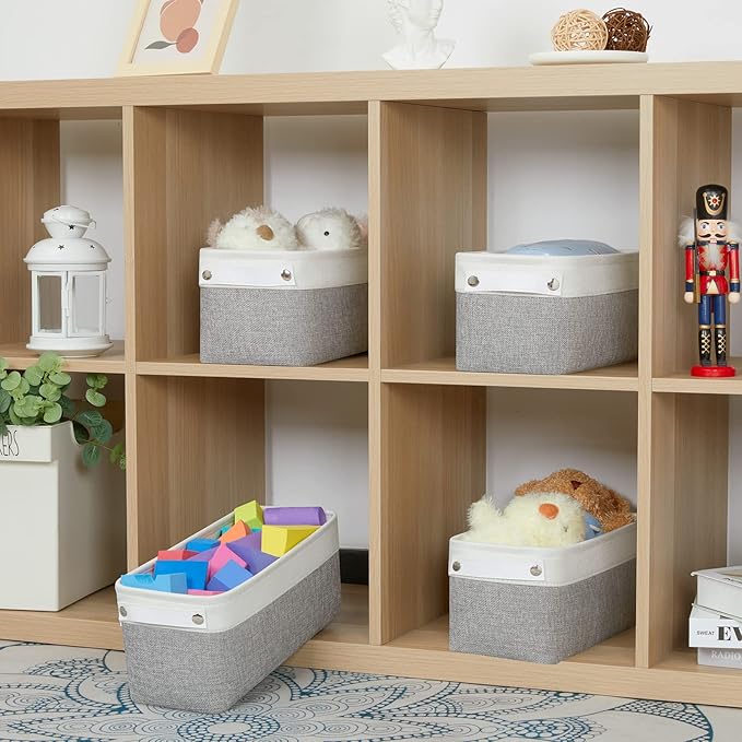 Bidtakay Small Bins for Organization Fabric Baskets for Toilet Paper Storage [4-Pack] Collapsible Narrow Baskets for Towels Socks Organizer Decorative Bins for Nursery Closet Cabinet -15x6x5.5In-CubbioJoy