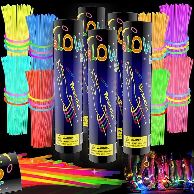 500 Pcs Glow Sticks Bulk Party Pack, 8'' Glow in the Dark Party Supplies, Glow in the Dark Light Up Sticks with Connectors, Party Favors for Birthday, Concert, Raves, Halloween, Christmas-CubbioJoy