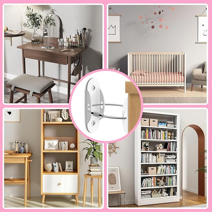 Anti Tip Furniture Anchors (6 Packs) Furniture Anchors for Baby Proofing, Earthquake Straps for Furniture Dresser Wall Safety Anchor Furniture Safety Straps Wall Straps, White-CubbioJoy