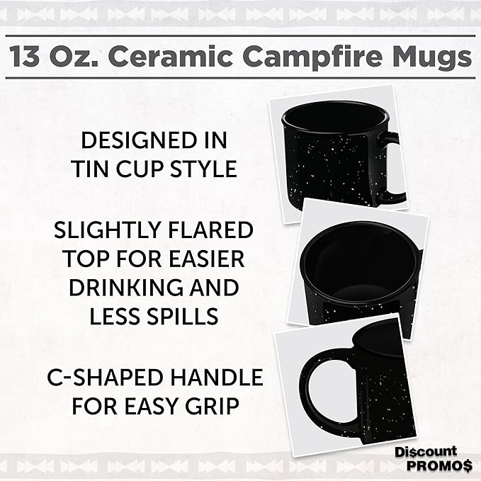 DISCOUNT PROMOS Ceramic Campfire Coffee Mugs 13 oz. Set of 10, Bulk Pack - Perfect for Tea, Espresso, Cappuccino, Hot Cocoa - Black-CubbioJoy