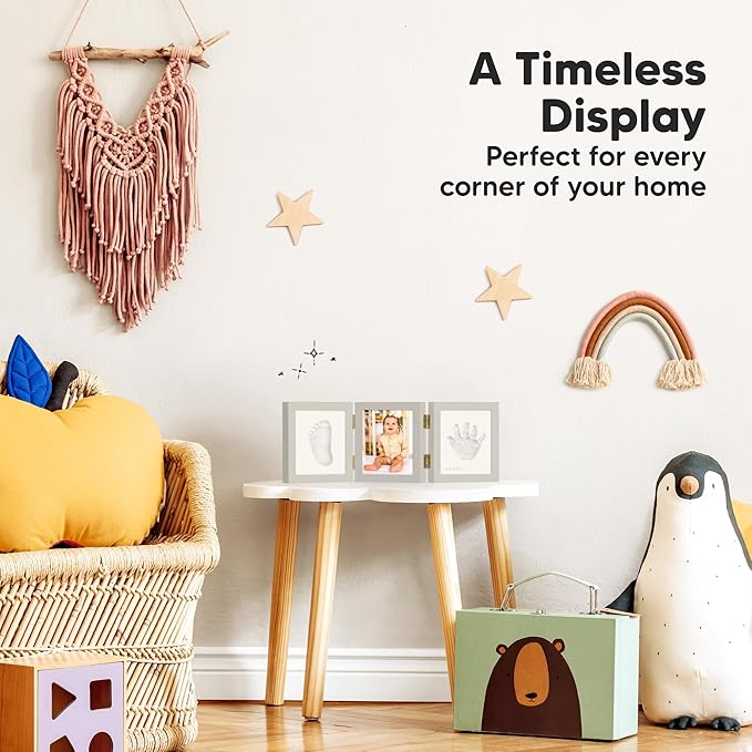 Baby Shower Gifts for Boys, Girls - Baby Hand and Footprint Kit, Newborn Handprint Kit, Keepsake Photo Frame, Nursery Picture Frame, Gender-Neutral Newborn Keepsake Gifts (Cloud Gray)-CubbioJoy