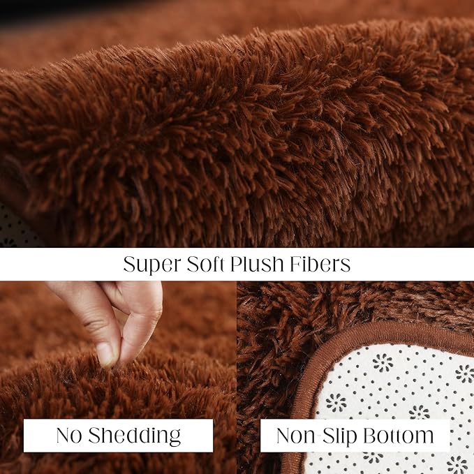 Area Rug 4x5.8, Soft Rugs for Living Room, Plush Fluffy Rugs for Bedroom, Non-Slip Indoor Carpet for Nursery, Study Room, Playroom, Home Decor, Brown-CubbioJoy