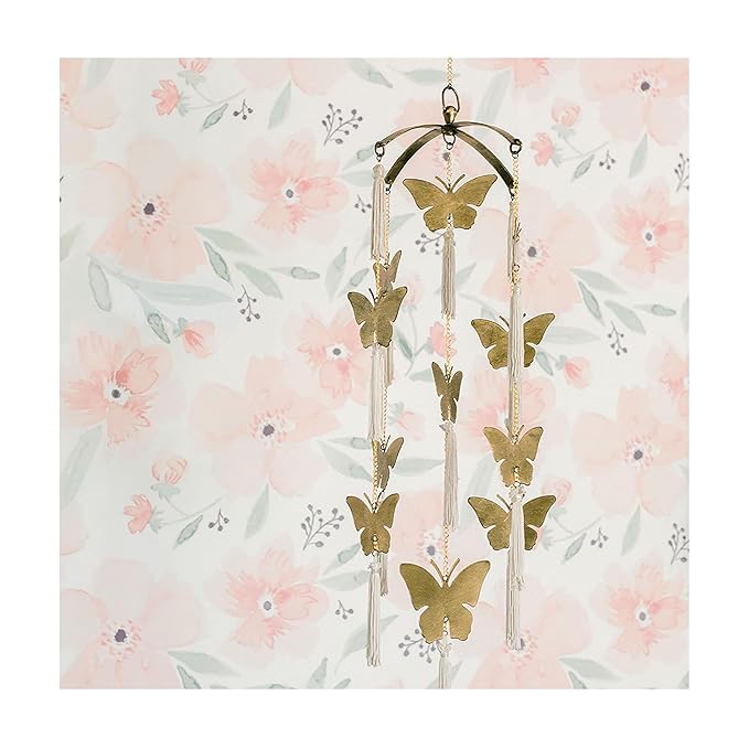 Crane Baby Handcrafted Brass Ceiling Hanging Mobile for Nursery, Butterfly Nursery Decor for Girl, 6"x 6" x 36", Baby Girl Nursery Decor, Butterfly Mobile-CubbioJoy