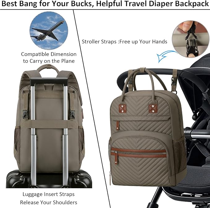 Diaper Bag Backpack Tote for Women Large Capacity, Baby Bag with Insulated Pockets Multifunctional Diaper Bags For Baby Girl Boy Waterproof Baby Bags For Boys Girls Maternity Bag khaki Brown-CubbioJoy