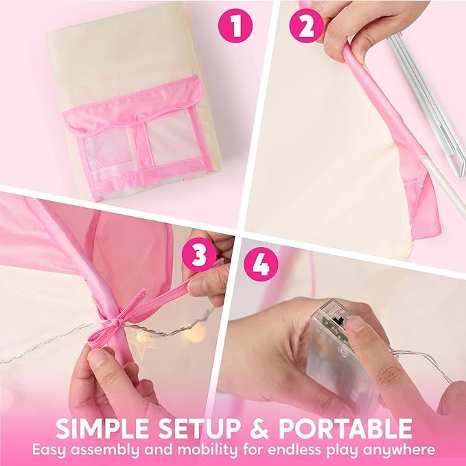 JOYIN Pink Princess Tent for Girls with LED Star Lights-Indoor & Outdoor Large Playhouse Kids Castle Play Tent for Children Indoor and Outdoor Games-CubbioJoy