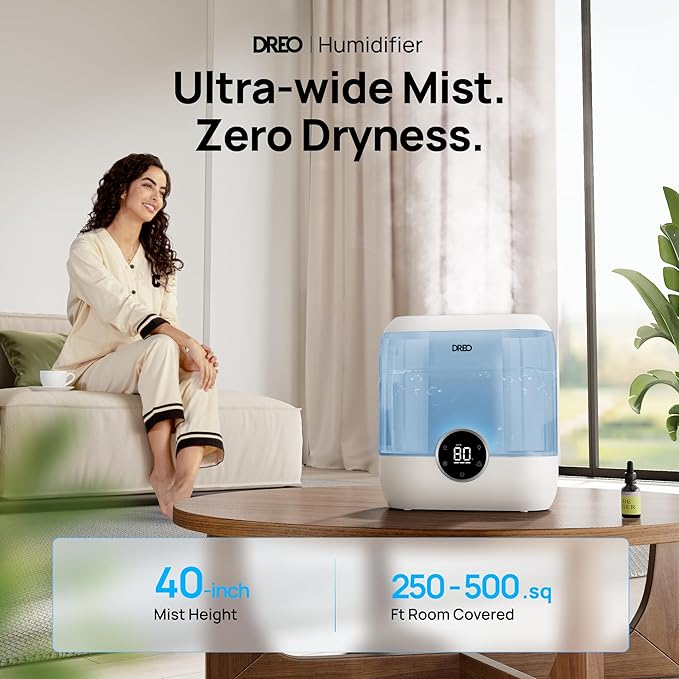 Dreo Smart Humidifiers for Bedroom, 6L Top Fill Supersized Cool Mist Humidifier for Large Room, 60 Hour Runtime, Quiet Ultrasonic Humidifiers for Plants, Baby, Indoor, Home, Night Light, Blue-CubbioJoy