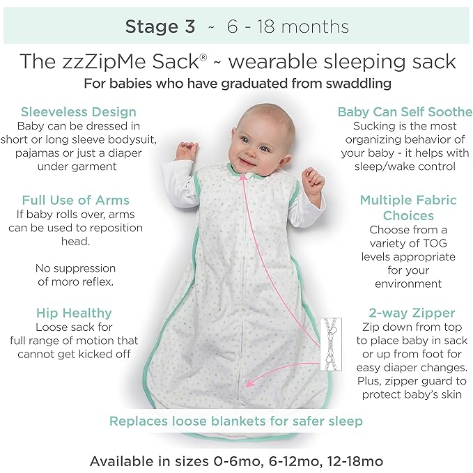 Amazing Baby Cotton Muslin Sleeping Sack, For Baby Boy or Girl, Wearable Blanket with 2-way Zipper, Stars, Sterling, Small (0-6 Month)-CubbioJoy