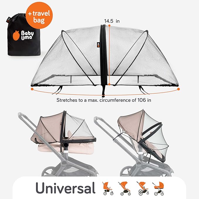 Baby Uma Baby Mosquito Net for Stroller - Universal Stroller Mosquito Net Cover, Breathable & Tear-Resistant 3D Mesh Insect Netting with Zip-up Window (+ Travel Bag)-CubbioJoy