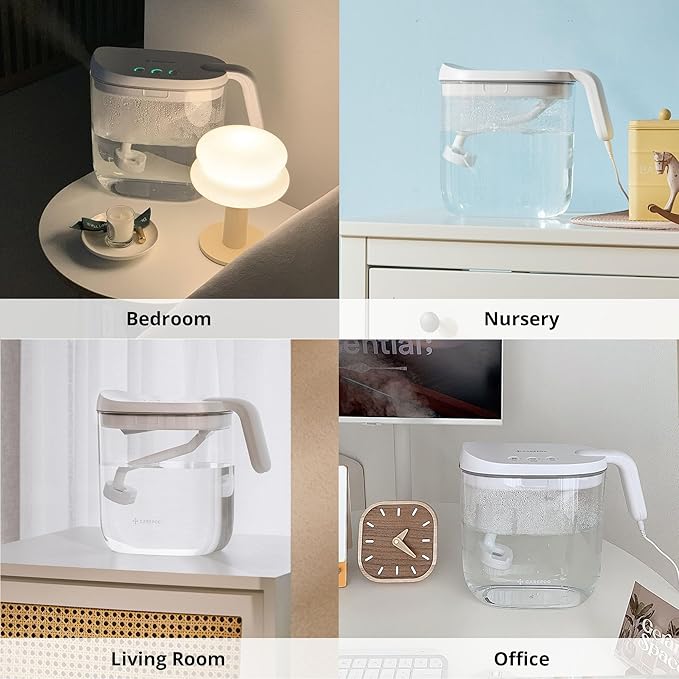 Carepod Mini 21P Ultrasonic Cool Mist Humidifier for Bedroom, Quiet & Safe for Baby, Transparent, Only 3 Washable Parts & Easy to Clean, Filter-Free, Automatic Shut-off, Lasts 20Hrs (0.74Gal/2.8L)-CubbioJoy