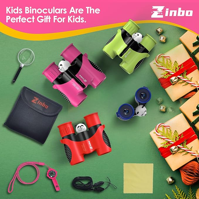 Binoculars for Kids, Toys for 3-12 Year Old Girls and Boys, Bird Watching Hiking 4 5 6 7 8 9 Year Old Girl Boy Christmas Birthday Gifts, Outdoor Toys for Kid Set with Magnifying Glass & Compass-CubbioJoy