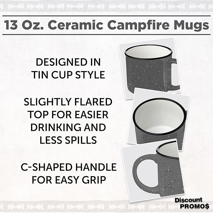 DISCOUNT PROMOS Ceramic Campfire Coffee Mugs 13 oz. Set of 10, Bulk Pack - Perfect for Tea, Espresso, Cappuccino, Hot Cocoa - Grey-CubbioJoy