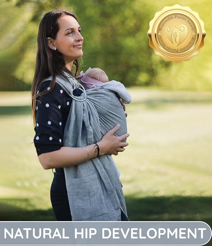 Baby Sling Carrier – Breathable 100% Cotton Wrap for Infant Support, Ring Sling Baby Carrier – Adjustable Muslin Fabric, Baby Carrier Newborn to Toddler – Soft Chest Hold for Travel Dark Grey-CubbioJoy
