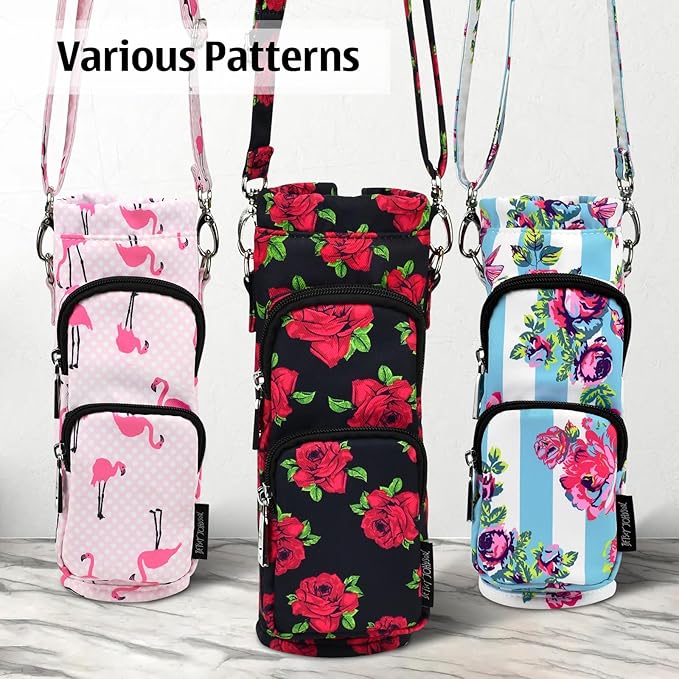Betsey Johnson Insulated Water Bottle Pouch Holder Carrier Crossbag with Adjustable Shoulder Strap - Lightweight Polyester Accessories with Pockets Good for Hiking Sports-CubbioJoy