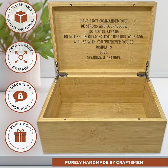 Baptism Memory Box Bamboo Wood - Personalized Baptism Gifts for Boys, First Communion Storage Box for Girls, Personalized Christening Gifts for Boys, Engraved Confirmation Keepsake Boxes, 11x8x4,75 in-CubbioJoy