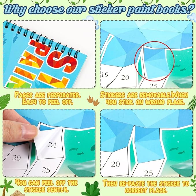 90shine 4PCS Sticker Books for Kids Ages 4-8 Includes Underwater Pet Dinosaur Rainbow Themed Multiple Designs Party Gift Create 44 Pictures-CubbioJoy