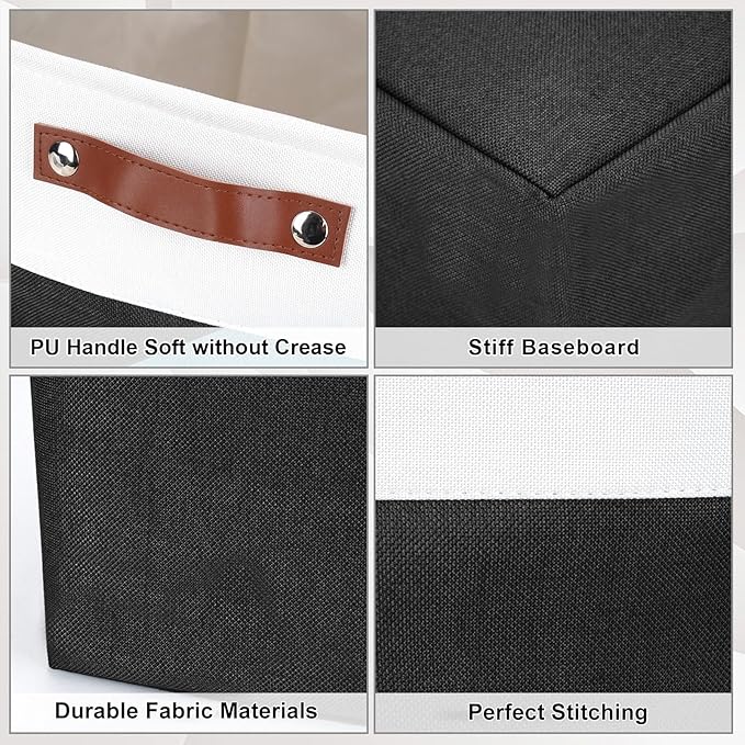 Collapsible Fabric Storage Cubes 11x11 Cube Storage Bins, 4 Pack Closet Baskets Box with Handles for Organizing, Shelf, Toys, Clothes, Home, Office, Nursery (Black&White)-CubbioJoy