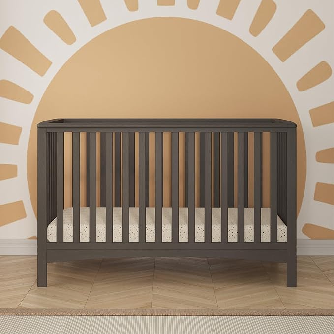 Child Craft London 4-in-1 Convertible Crib, Baby Crib Converts to Day Bed, Toddler Bed and Full-Size Bed, 3 Adjustable Mattress Positions, Non-Toxic, Baby Safe Finish (Dapper Gray)-CubbioJoy