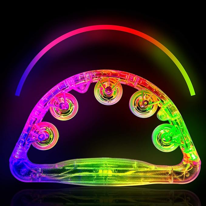 Aywewii LED Tambourine, Light Up Toys Handheld Musical Flashing Tamborine Sensory Toys Autism Toys Party Supplies for Birthday Anniversaries Gifts for Kids Adults Teens(Four Colors are Randomly Sent)-CubbioJoy