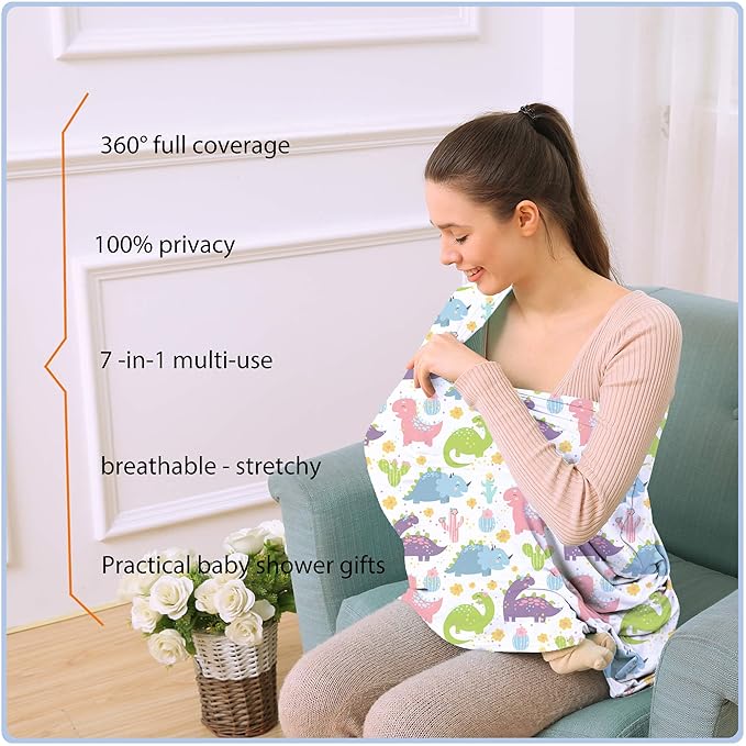 Car Seat Covers Canopy Cover - Multi-use Cover Carseat Canopy, Breathable Breastfeeding Cover, Car Seat Covers for Bbies, Boys & Girls Shower Gifts (Colorful Dinosaur)-CubbioJoy