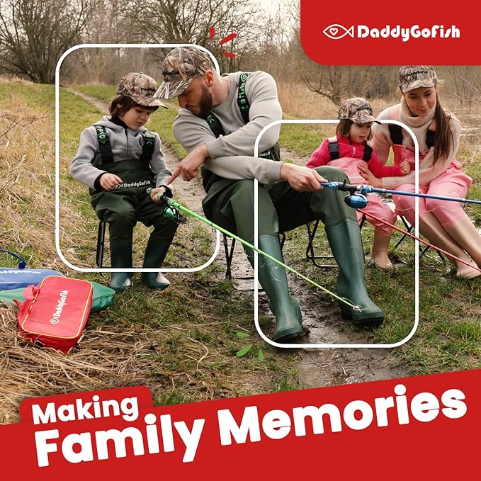 DaddyGoFish Kids Fishing Pole - Rod Reel Combo Tackle Box Starter Set - First Year Small Gear Kit for Boys Girls Toddler Youth Age Beginner Little Children-CubbioJoy