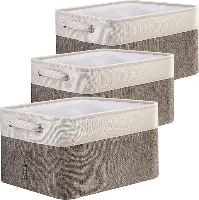 BALEINE 3 Pack Fabric Storage Bins for Shelves, Linen Storage Baskets for Organizing, Decorative Closet Bins for Clothes, Home (Brown, 15"x11"x9.5") ﻿-CubbioJoy