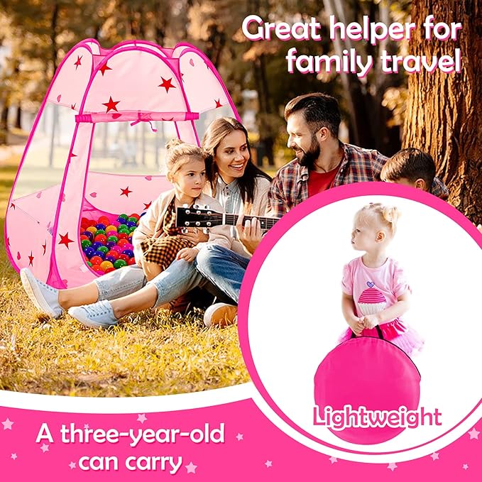 Baby Ball Pit for Toddler with 150 Balls, Kids Pop Up Play Tent for Girls, Princess Toys for Children Indoor & Outdoor Playhouse with Carry Bag (Pink: 7 Bright Colors, 109x90cm/150 Balls)-CubbioJoy