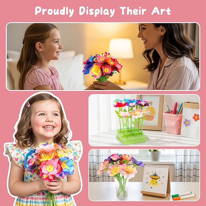 Aboofx Fabric Flower Bouquet Toys for Girls 3 4 5 6 7 8 Years Old, Flower Making Kit for Kids Age 3 4 5 6 7 8, Educational DIY Flowers Press Craft Kit Toy for Girls Birthday Holiday Party Xmas Gifts-CubbioJoy